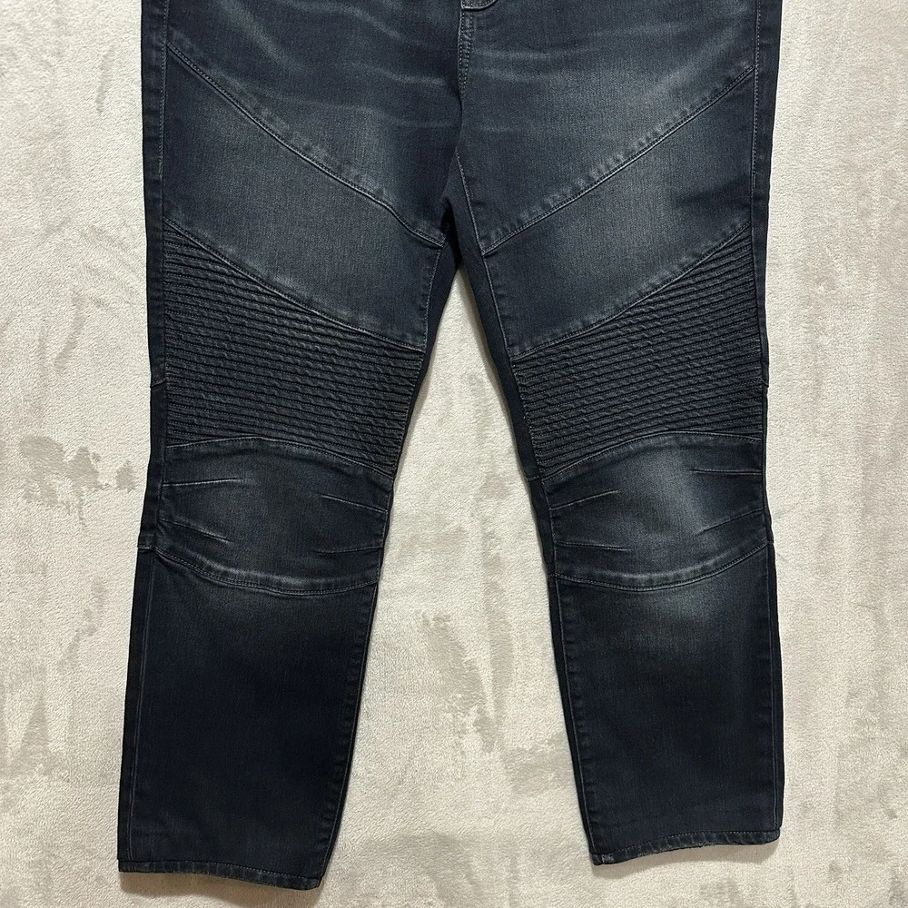 True Religion Rocco Men's Sz 34 Relaxed Skinny Moto Jean Dark Wash Ribbed Panels